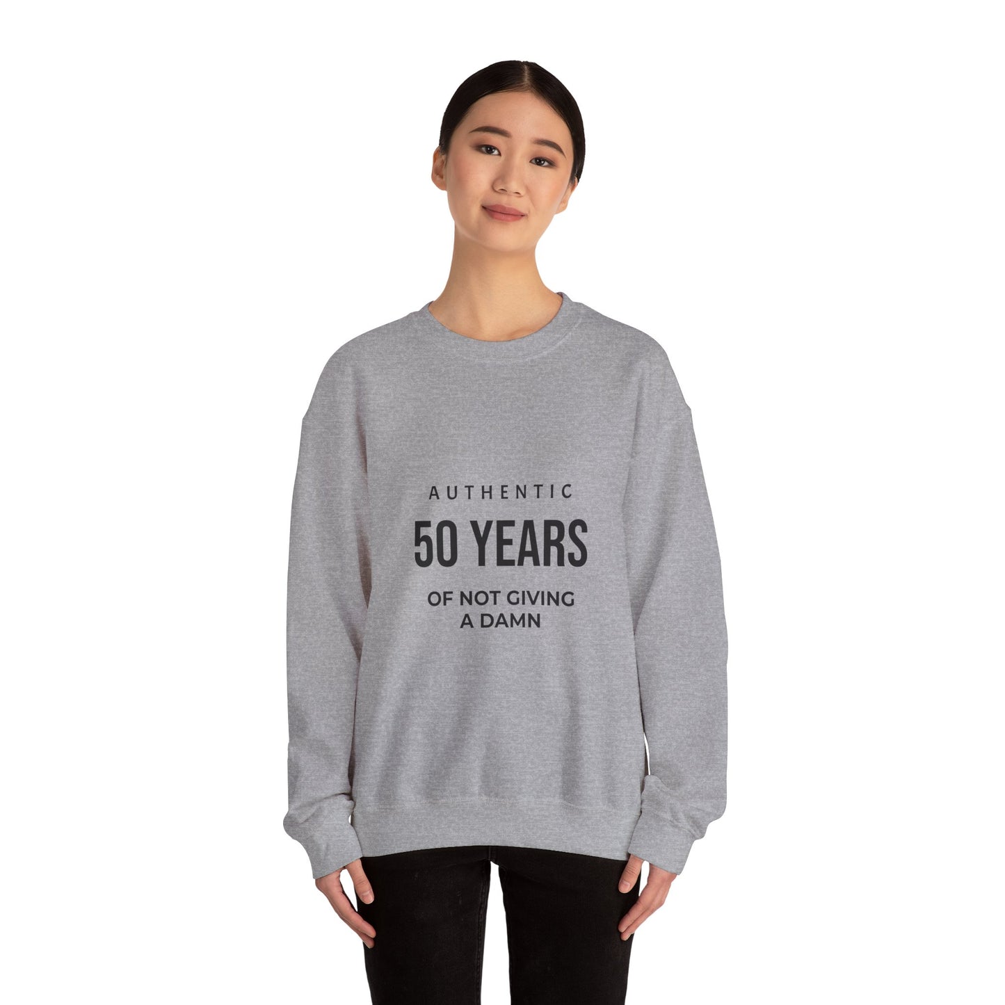 Crewneck Sweatshirt – "Authentic 50 Years of Not Giving a Damn" Retro Birthday Crew