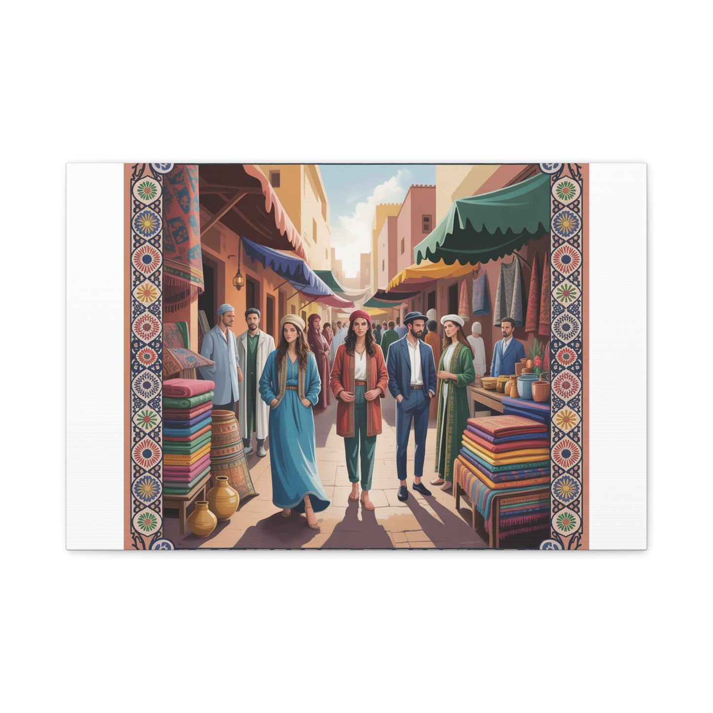 Colorful Market Scene Canvas Wall Art