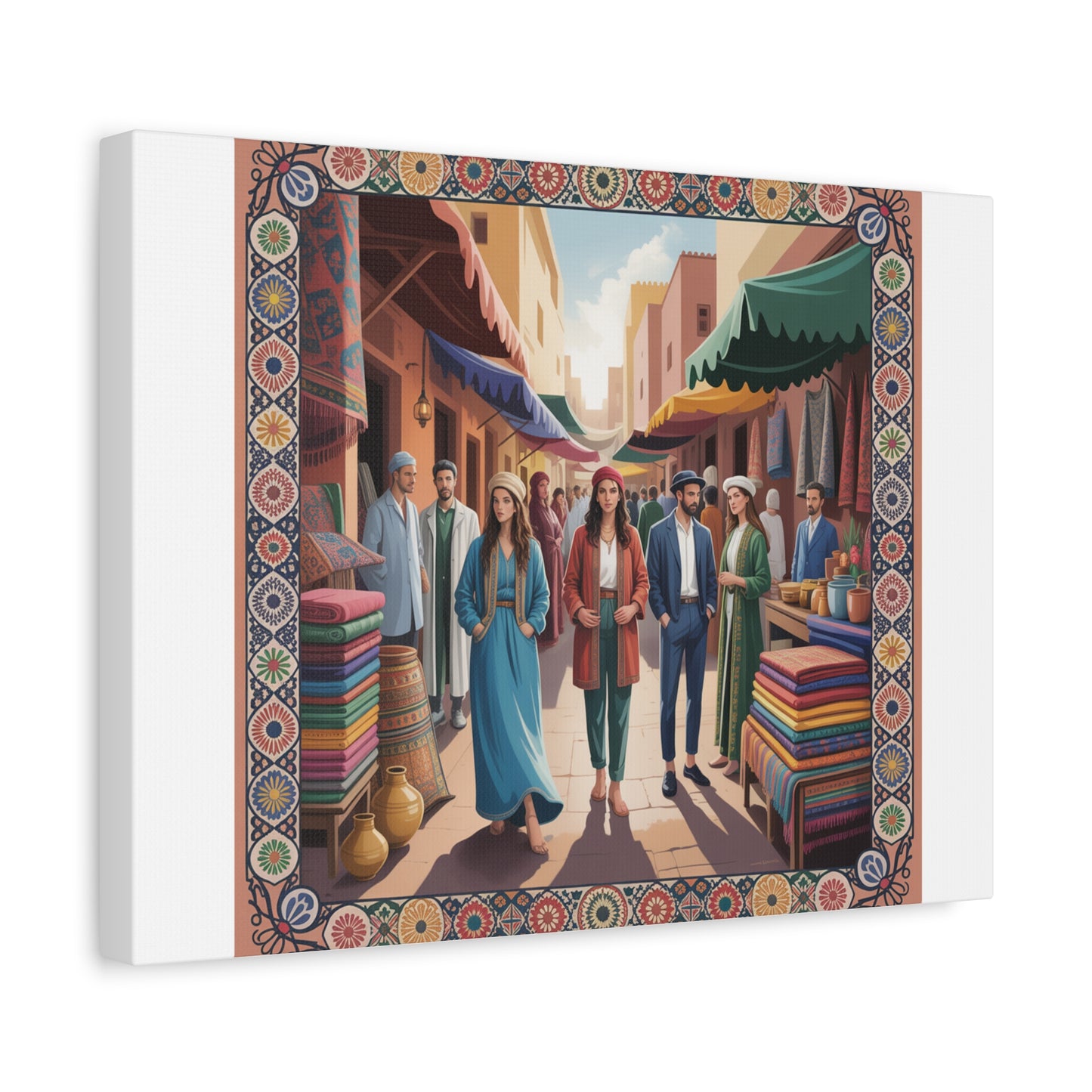 Colorful Market Scene Canvas Wall Art