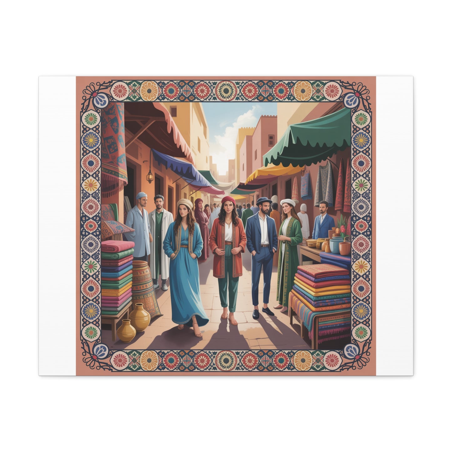Colorful Market Scene Canvas Wall Art