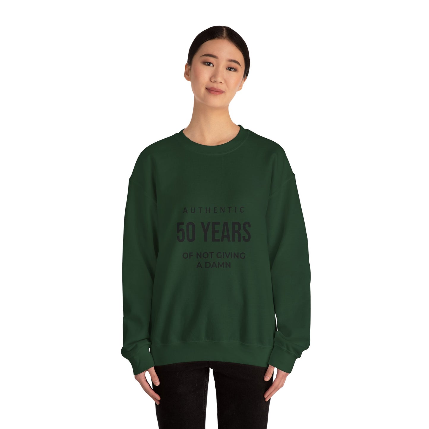 Crewneck Sweatshirt – "Authentic 50 Years of Not Giving a Damn" Retro Birthday Crew