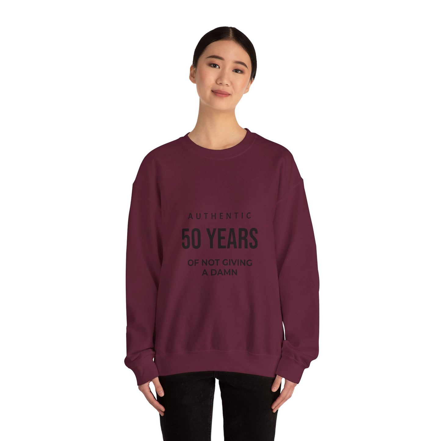 Crewneck Sweatshirt – "Authentic 50 Years of Not Giving a Damn" Retro Birthday Crew