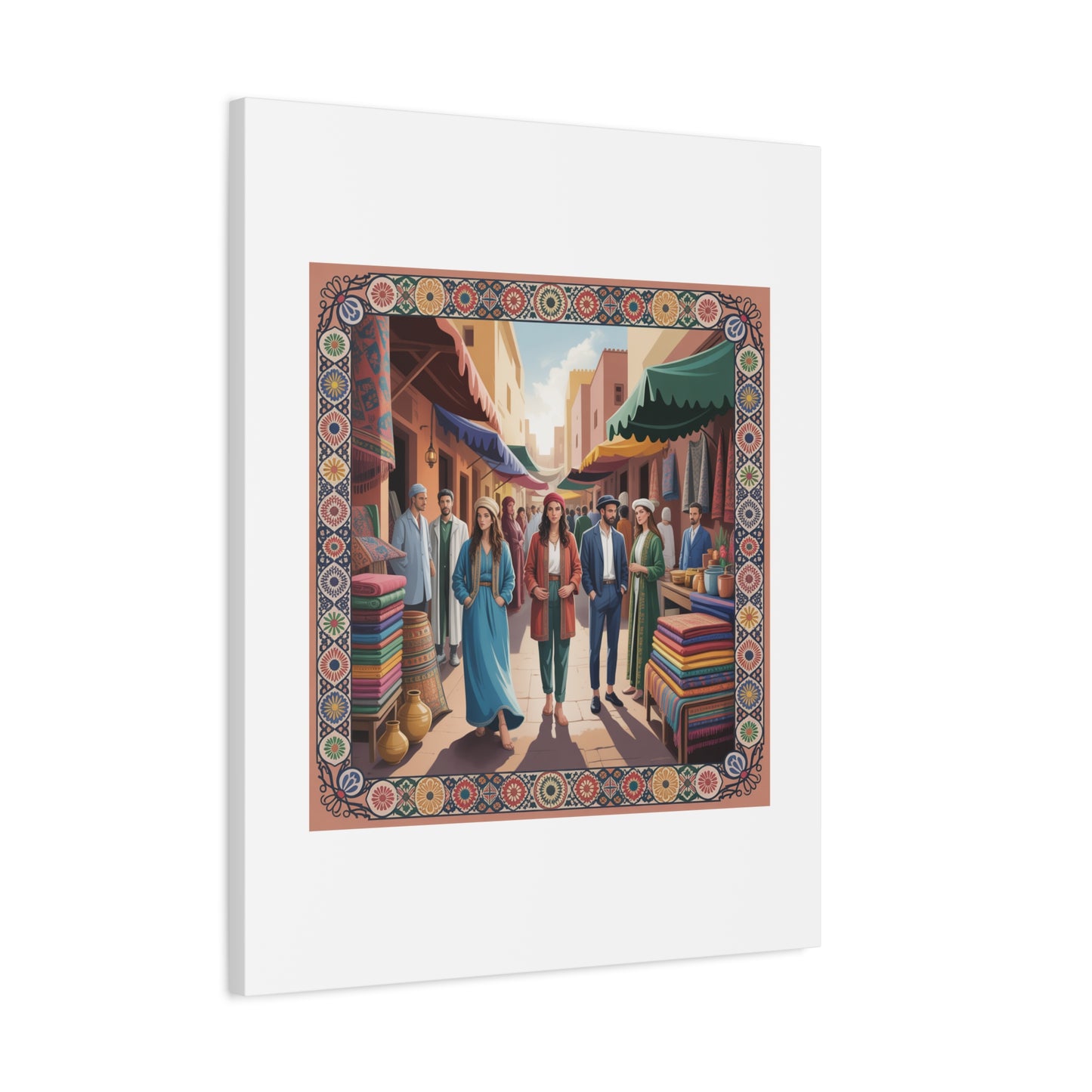 Colorful Market Scene Canvas Wall Art
