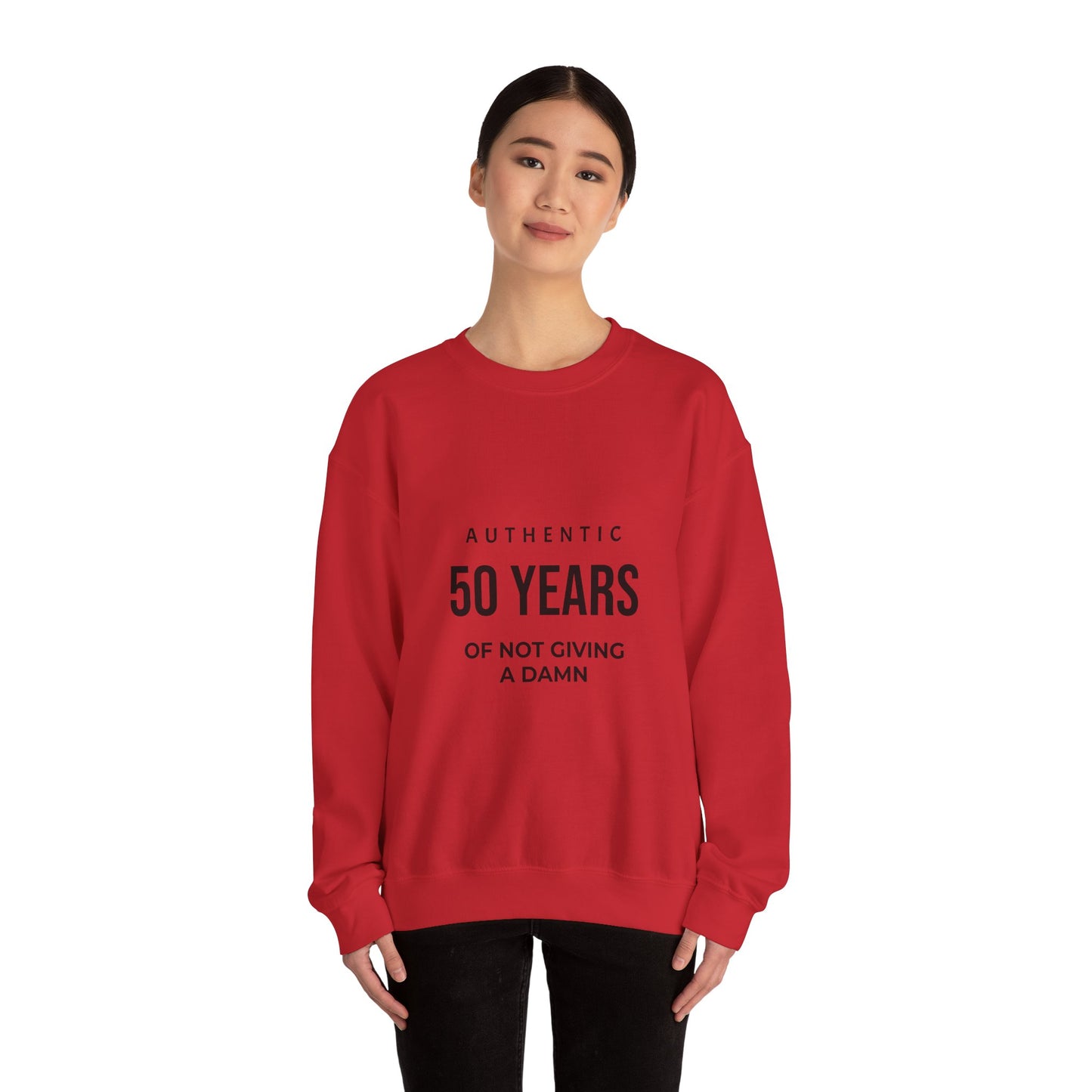 Crewneck Sweatshirt – "Authentic 50 Years of Not Giving a Damn" Retro Birthday Crew