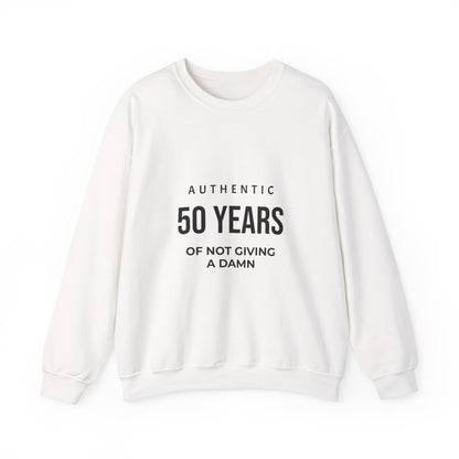 Crewneck Sweatshirt – "Authentic 50 Years of Not Giving a Damn" Retro Birthday Crew