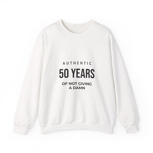 Crewneck Sweatshirt – "Authentic 50 Years of Not Giving a Damn" Retro Birthday Crew