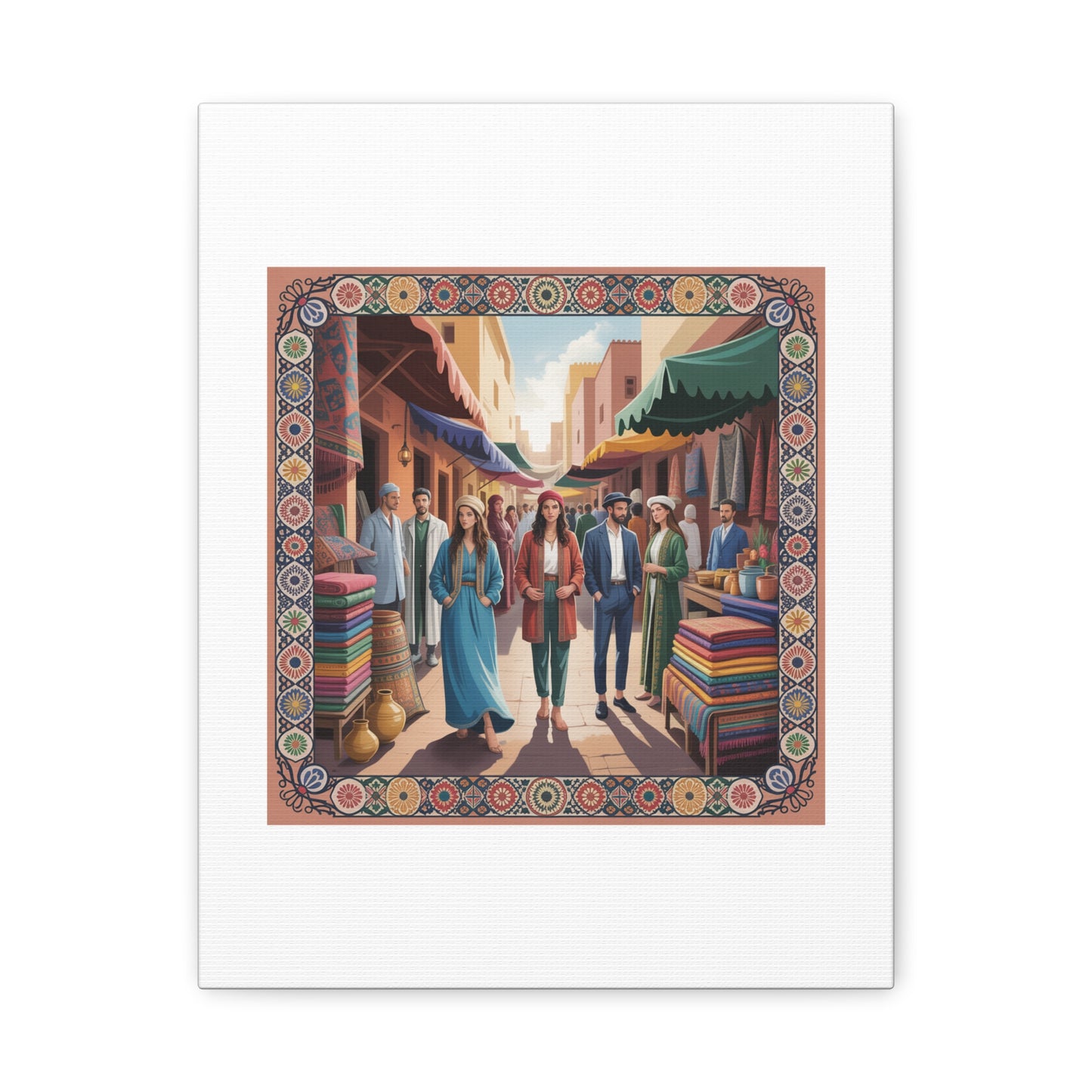 Colorful Market Scene Canvas Wall Art