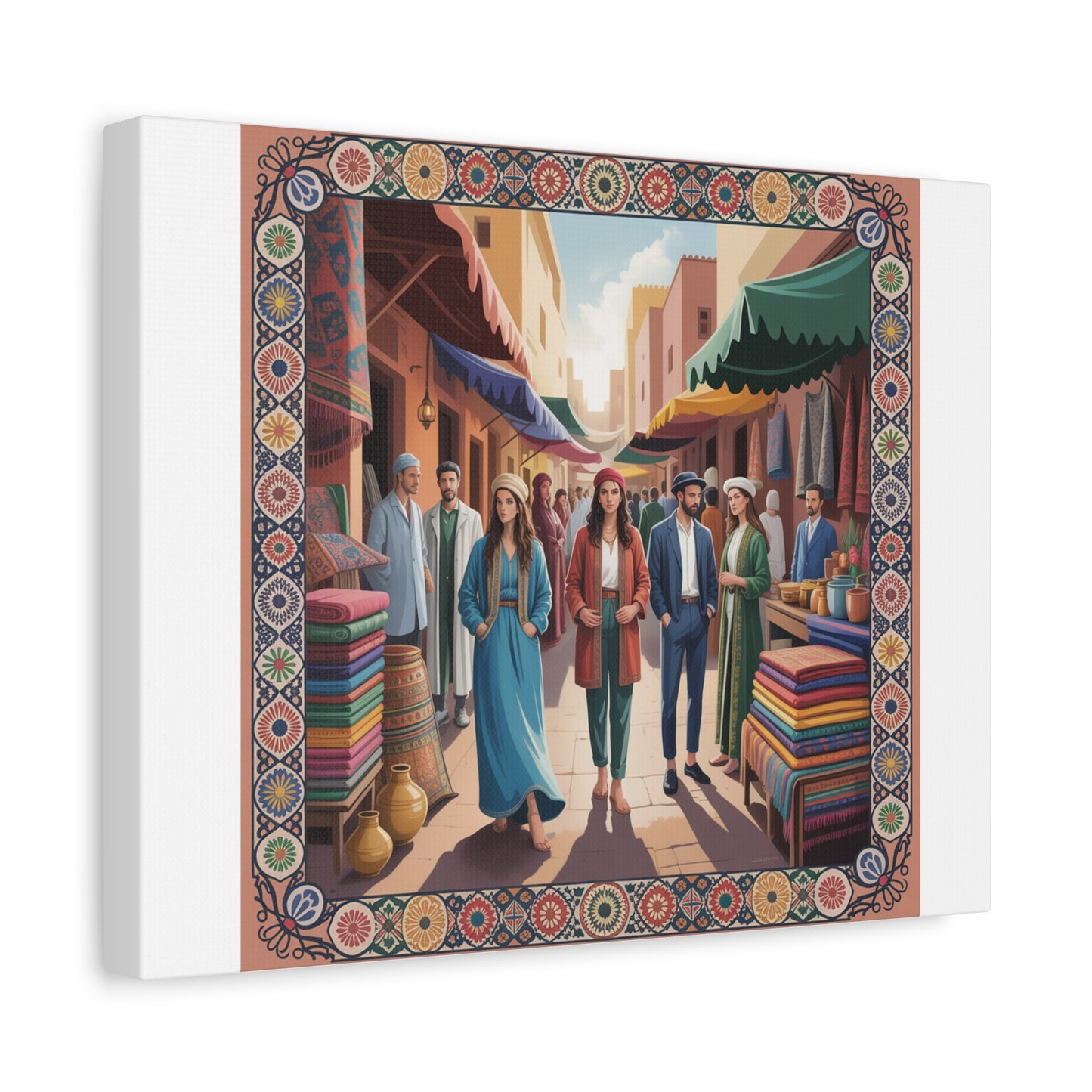 Colorful Market Scene Canvas Wall Art