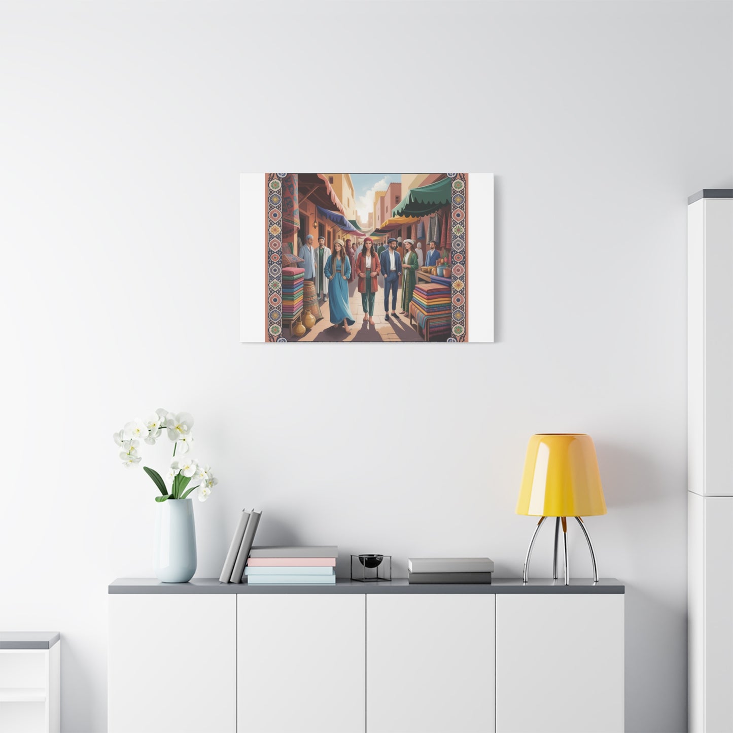 Colorful Market Scene Canvas Wall Art