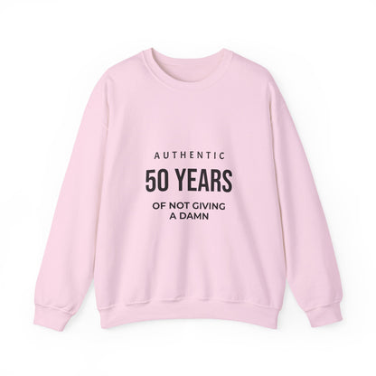Crewneck Sweatshirt – "Authentic 50 Years of Not Giving a Damn" Retro Birthday Crew