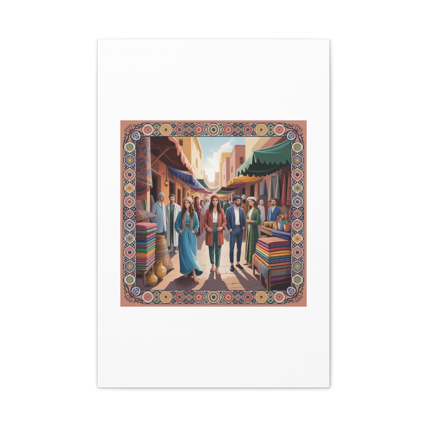Colorful Market Scene Canvas Wall Art