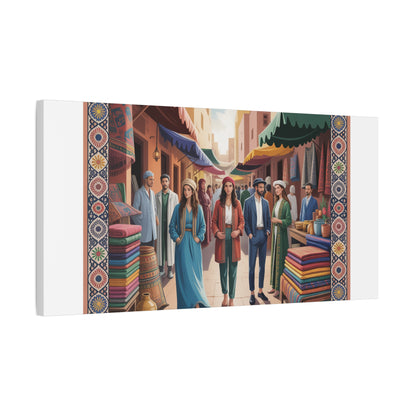 Colorful Market Scene Canvas Wall Art