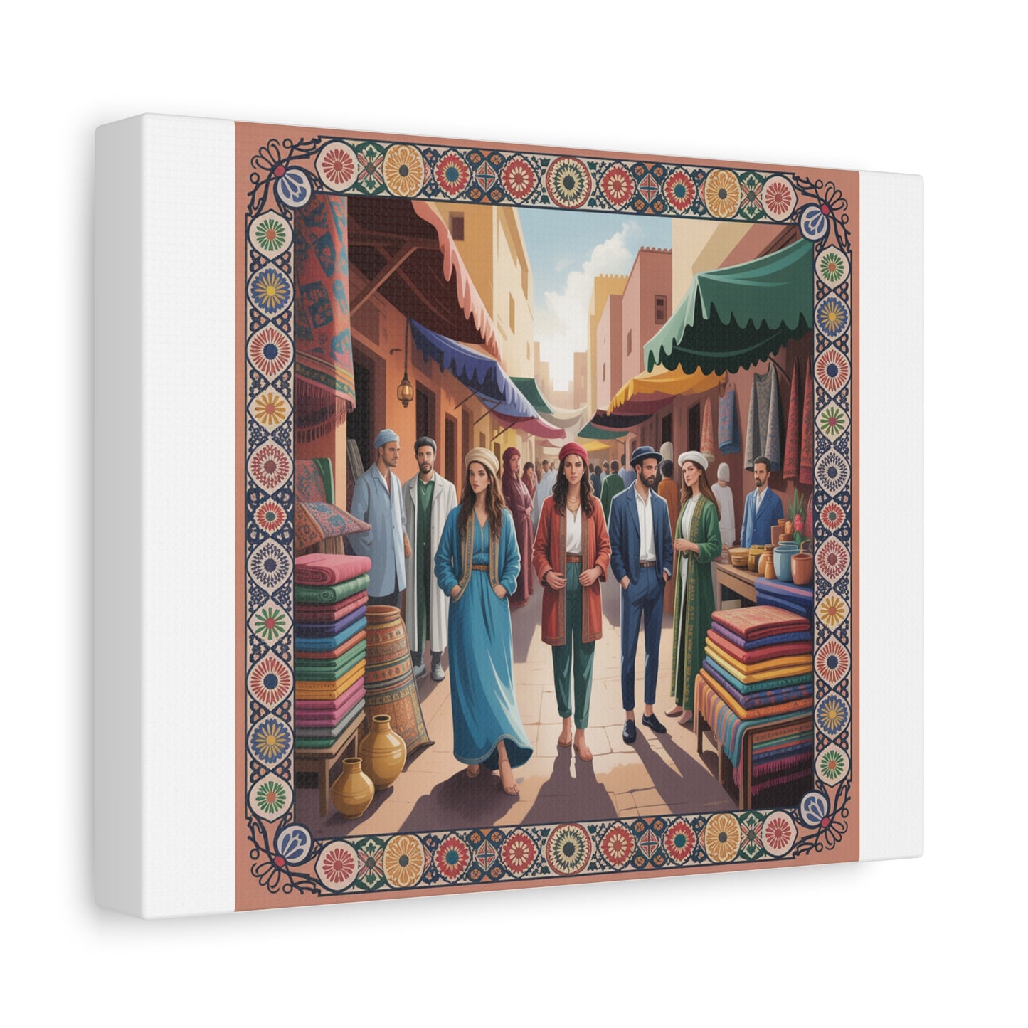 Colorful Market Scene Canvas Wall Art