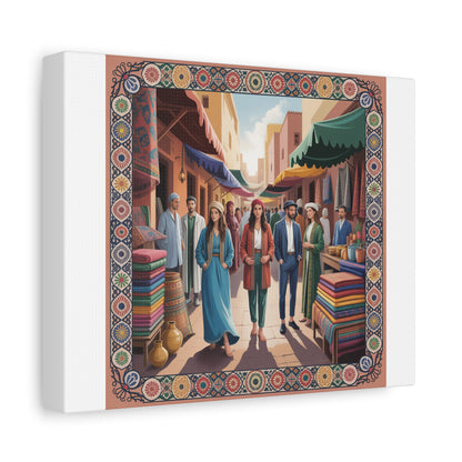 Colorful Market Scene Canvas Wall Art
