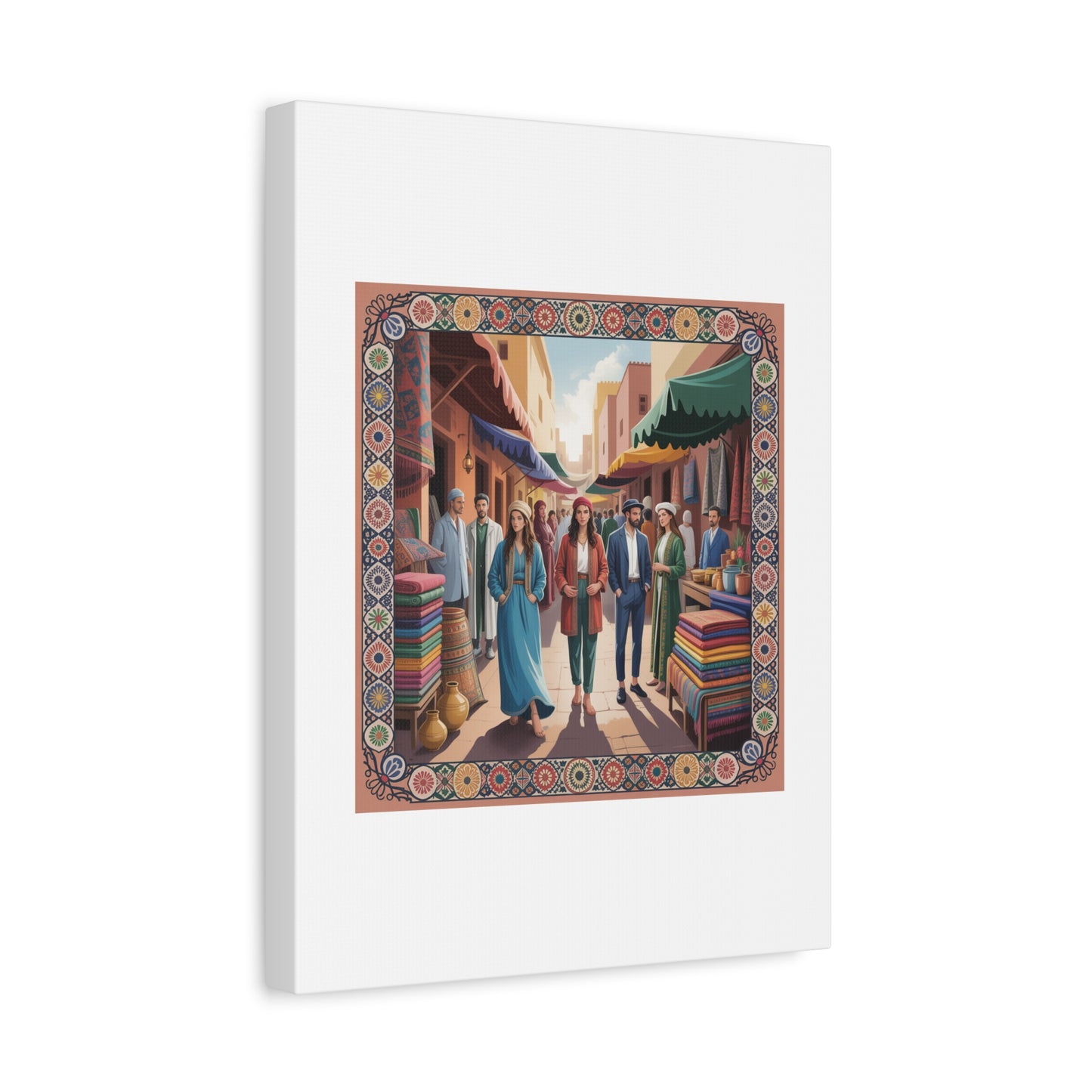 Colorful Market Scene Canvas Wall Art