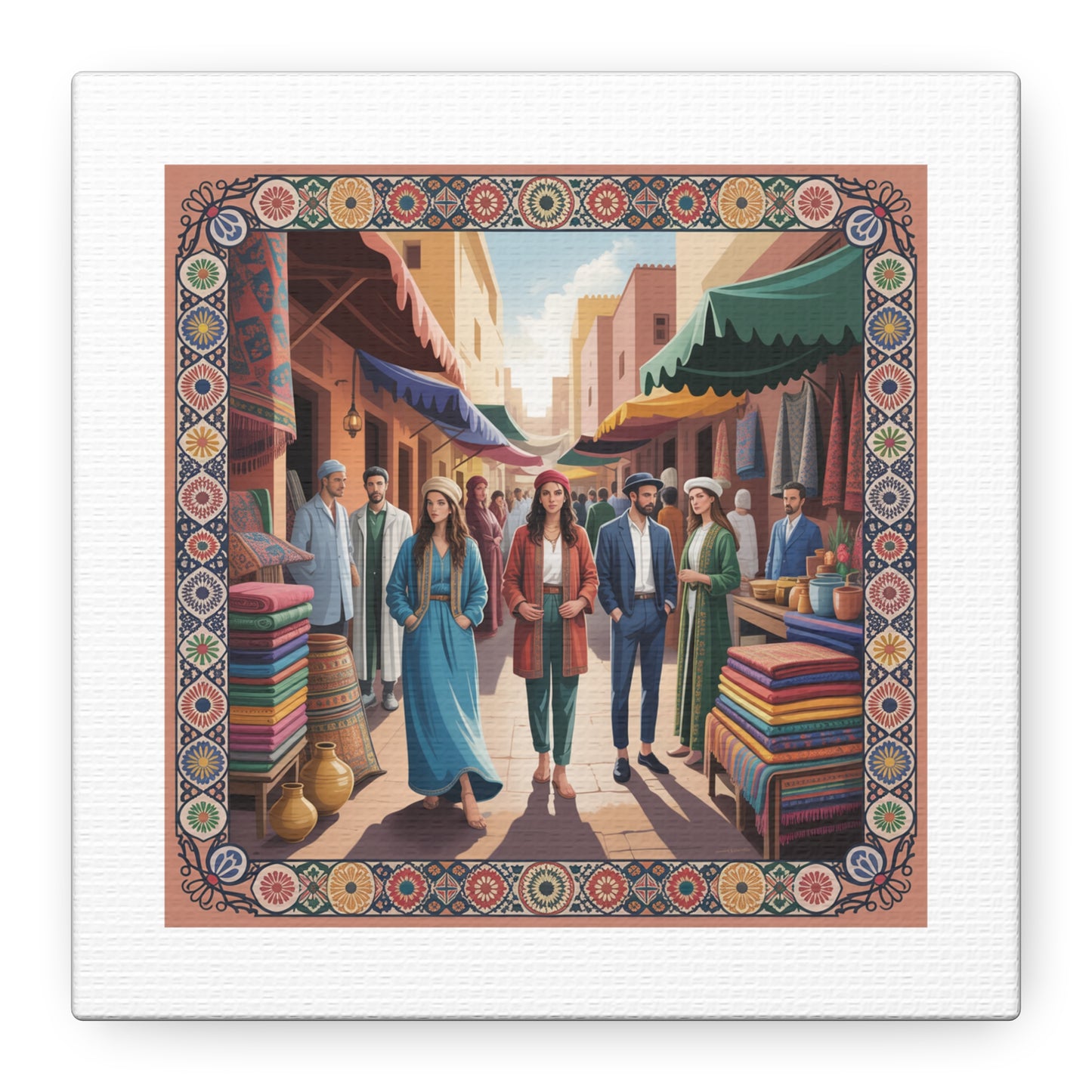 Colorful Market Scene Canvas Wall Art