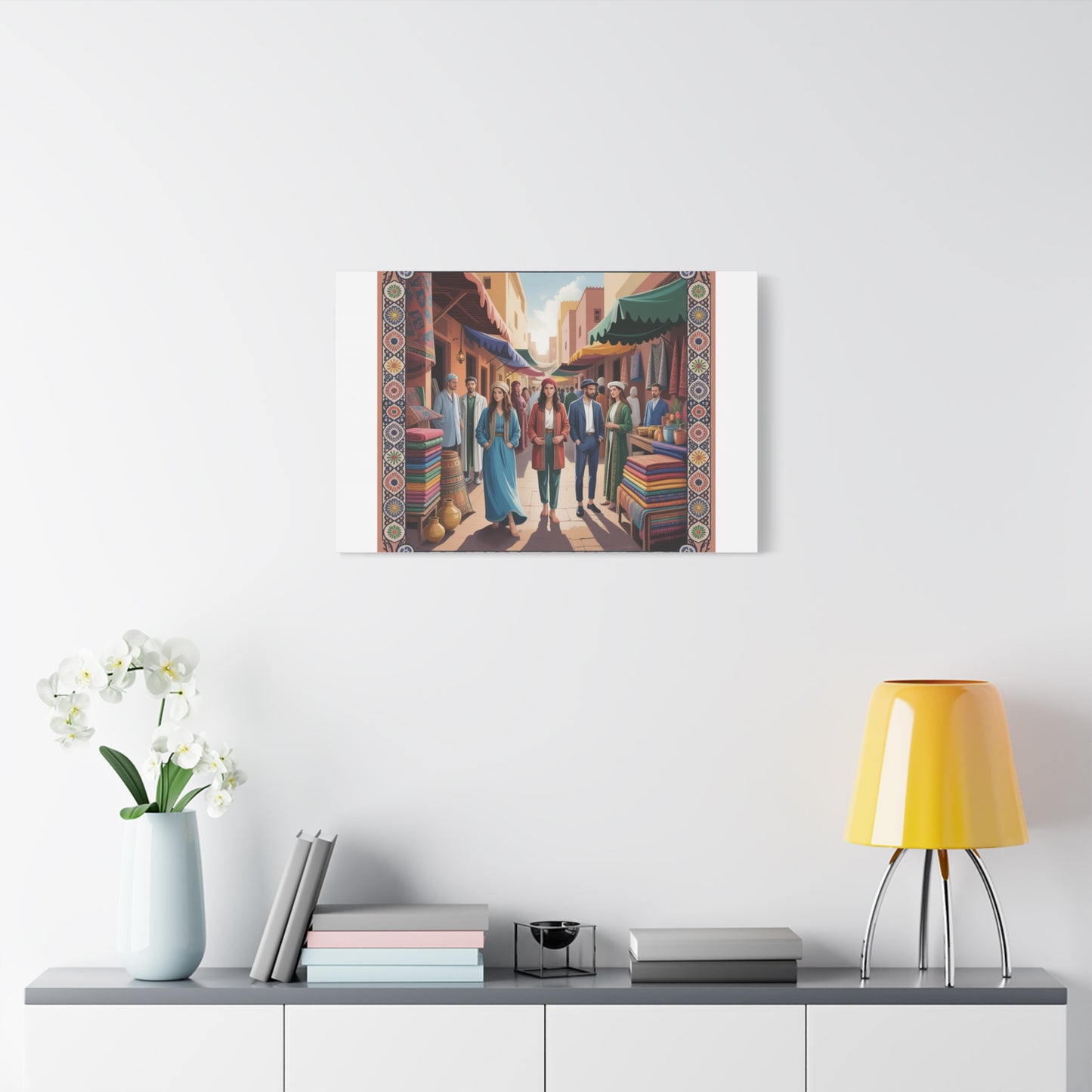 Colorful Market Scene Canvas Wall Art