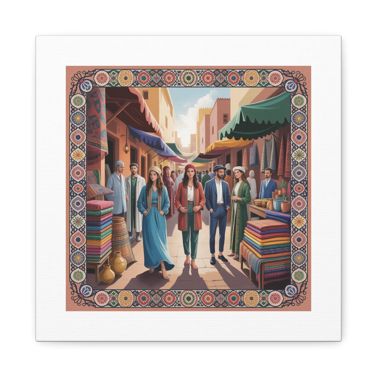 Colorful Market Scene Canvas Wall Art