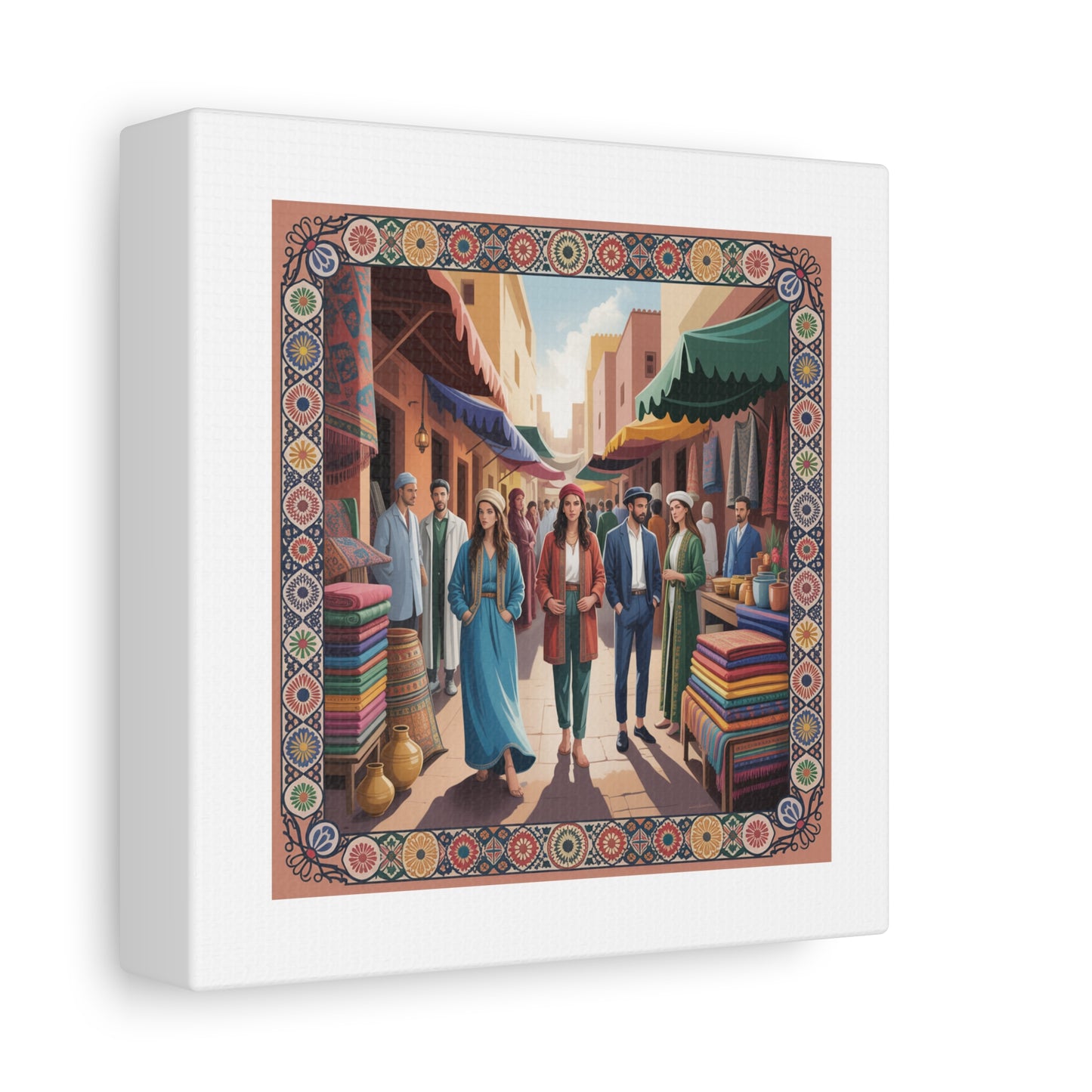 Colorful Market Scene Canvas Wall Art