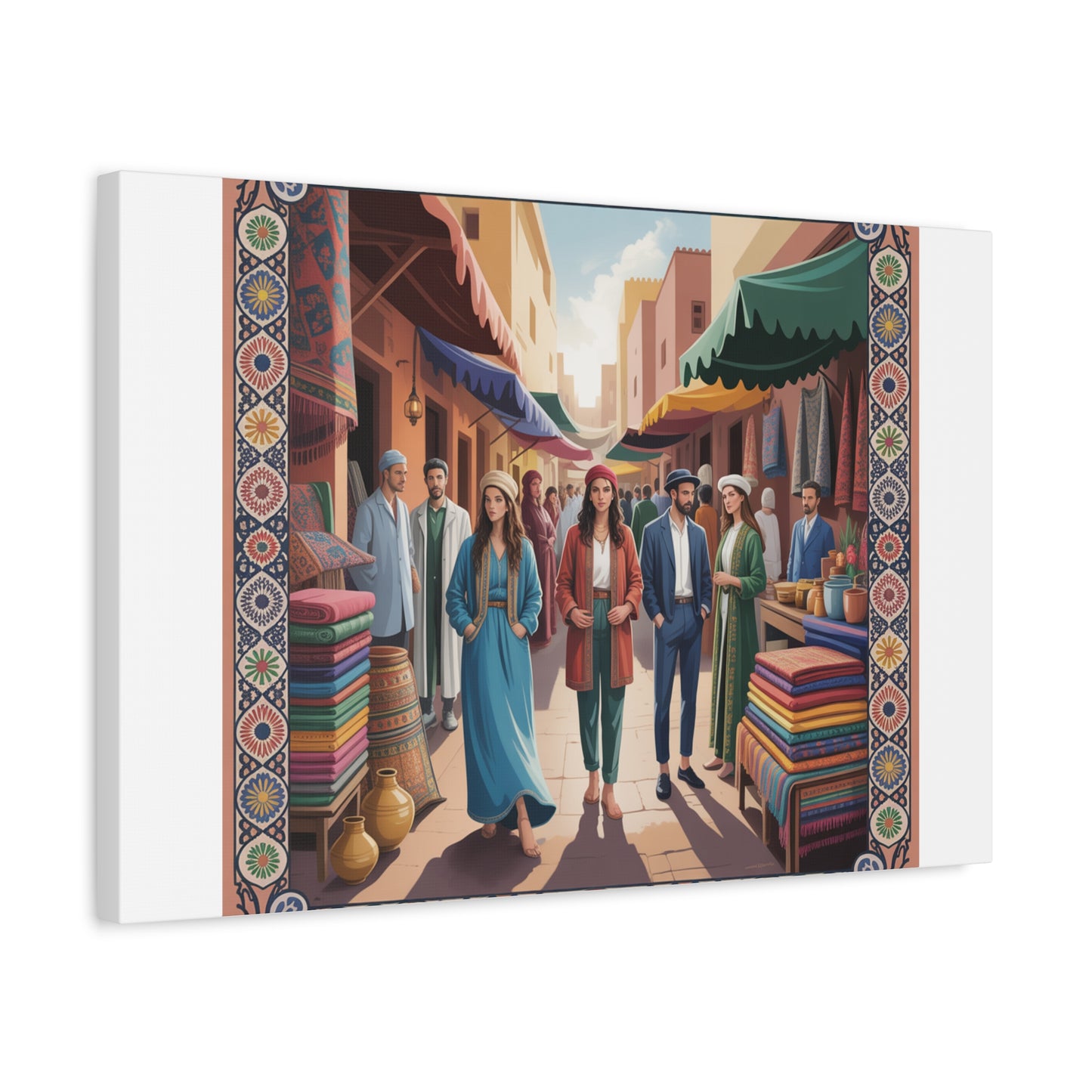 Colorful Market Scene Canvas Wall Art