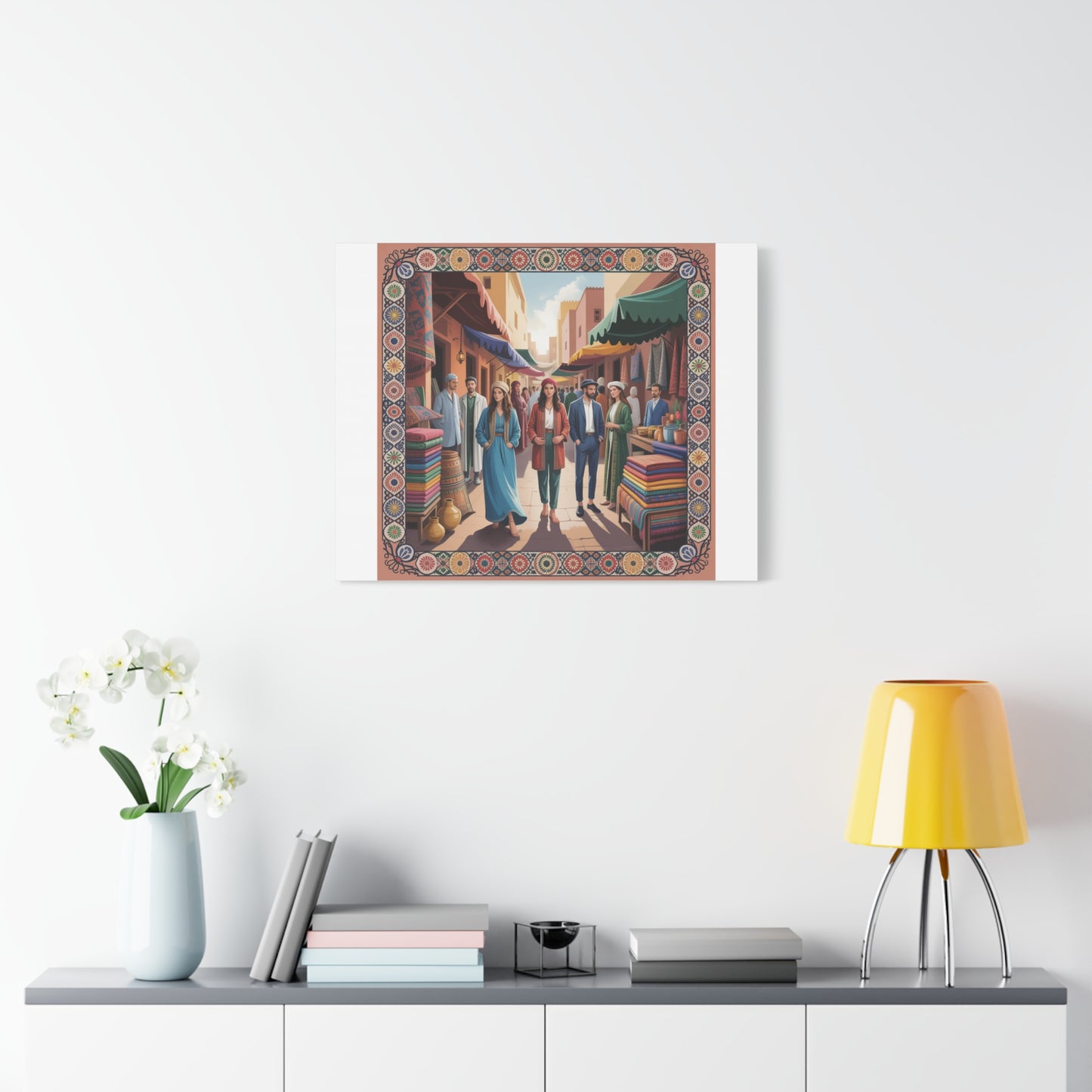 Colorful Market Scene Canvas Wall Art