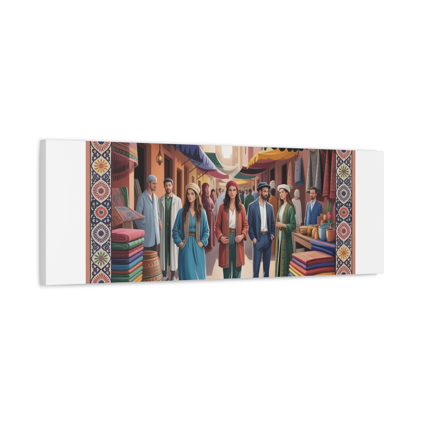 Colorful Market Scene Canvas Wall Art