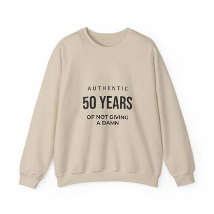 Crewneck Sweatshirt – "Authentic 50 Years of Not Giving a Damn" Retro Birthday Crew