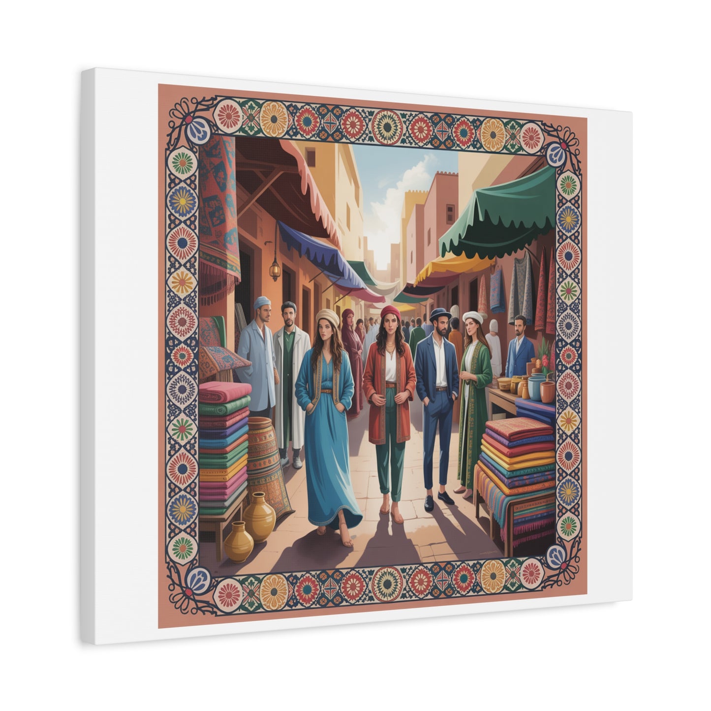 Colorful Market Scene Canvas Wall Art