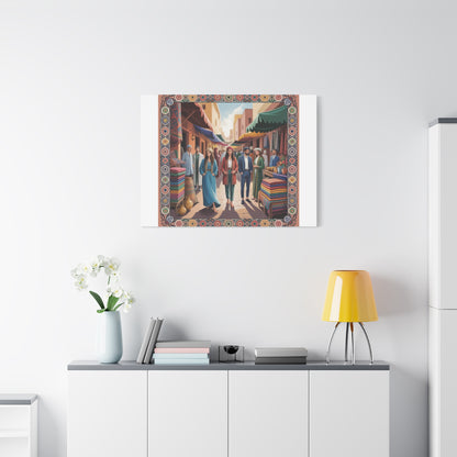 Colorful Market Scene Canvas Wall Art