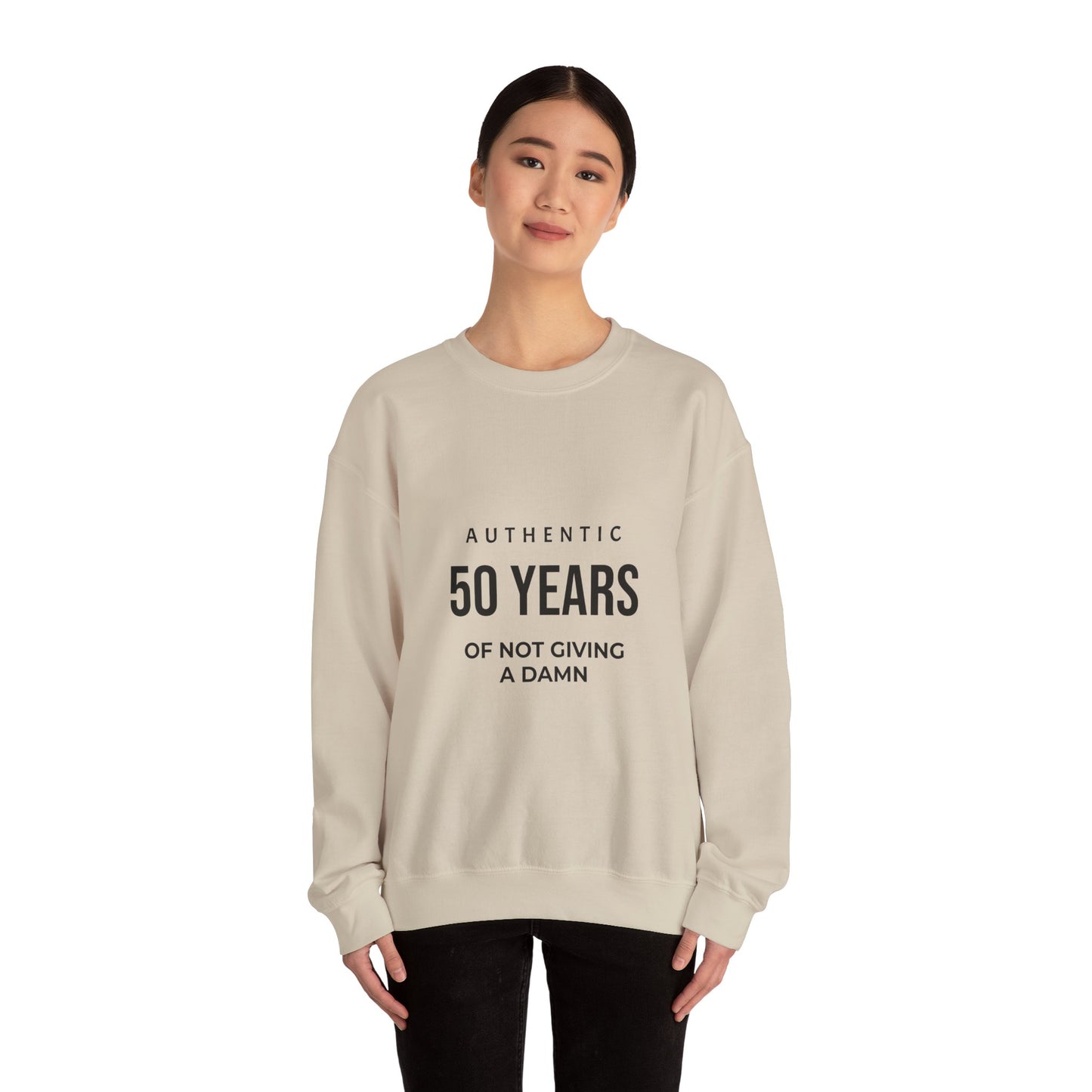 Crewneck Sweatshirt – "Authentic 50 Years of Not Giving a Damn" Retro Birthday Crew