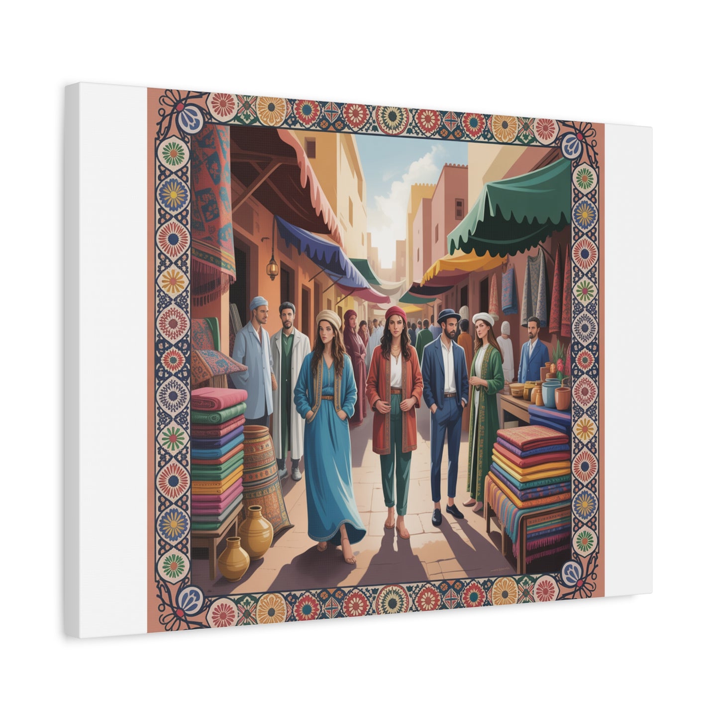 Colorful Market Scene Canvas Wall Art