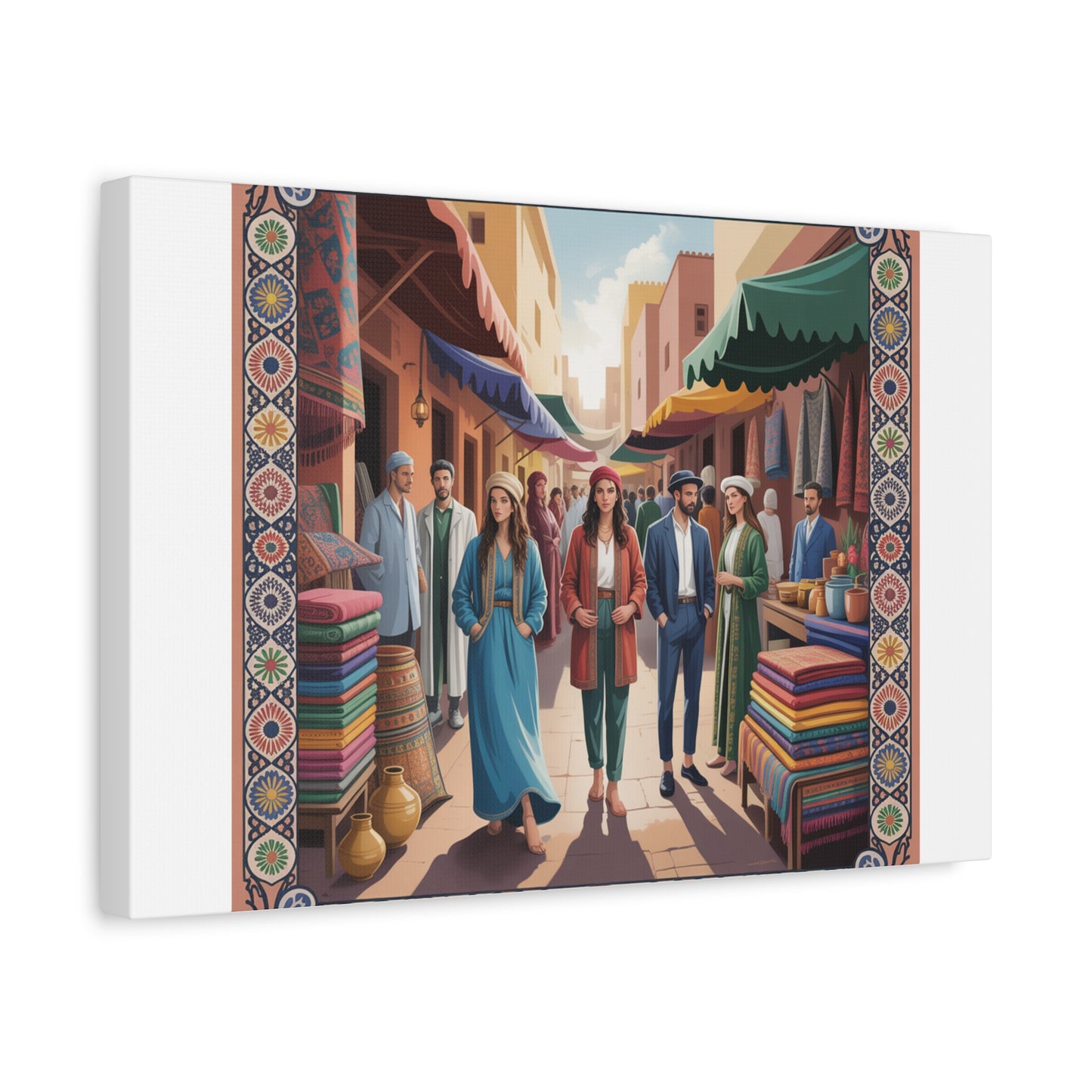 Colorful Market Scene Canvas Wall Art