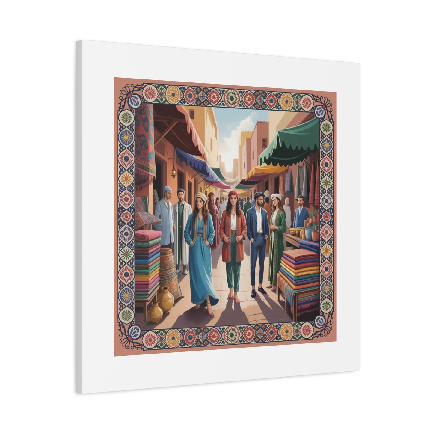 Colorful Market Scene Canvas Wall Art
