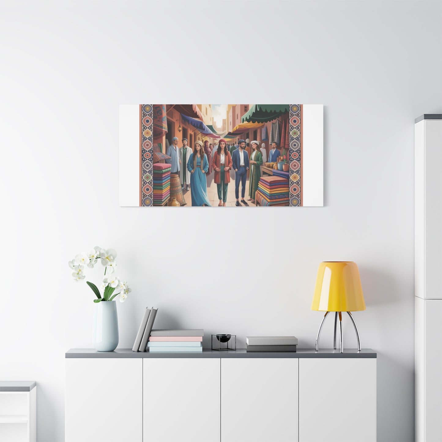 Colorful Market Scene Canvas Wall Art