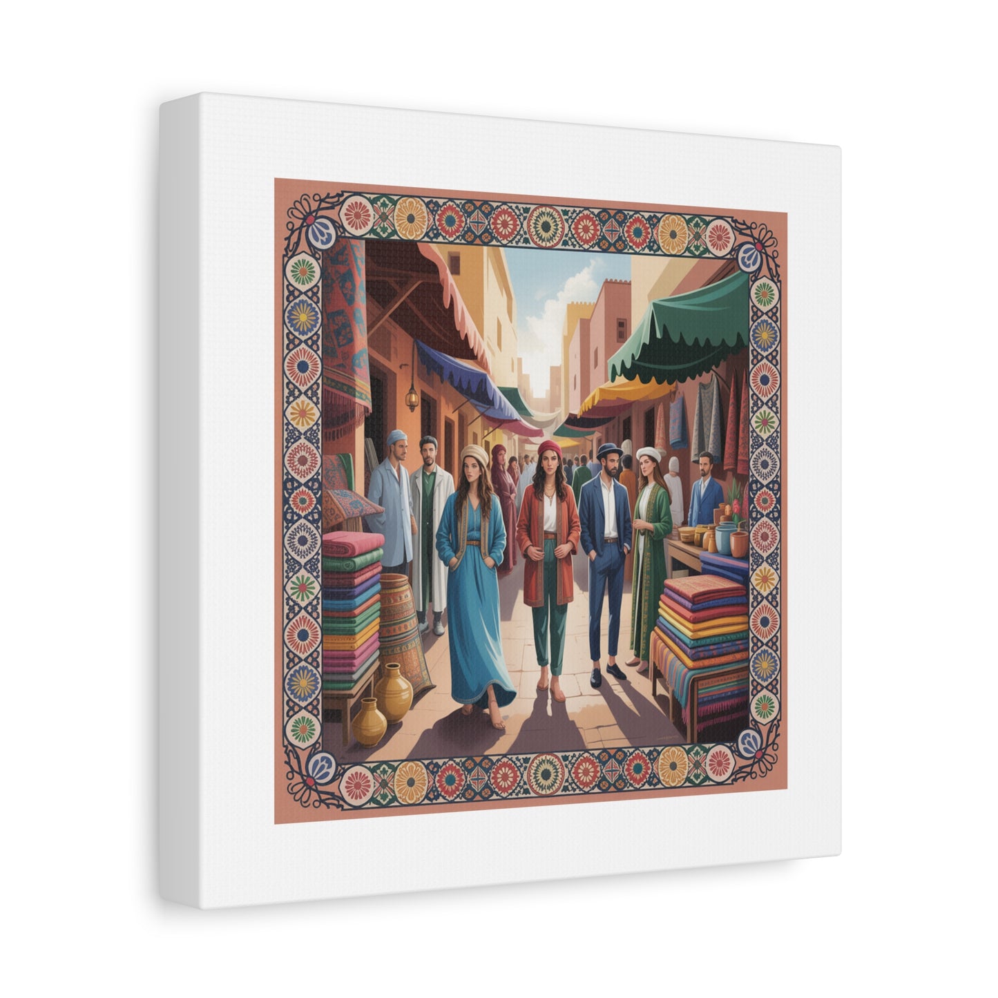 Colorful Market Scene Canvas Wall Art