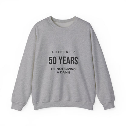 Crewneck Sweatshirt – "Authentic 50 Years of Not Giving a Damn" Retro Birthday Crew