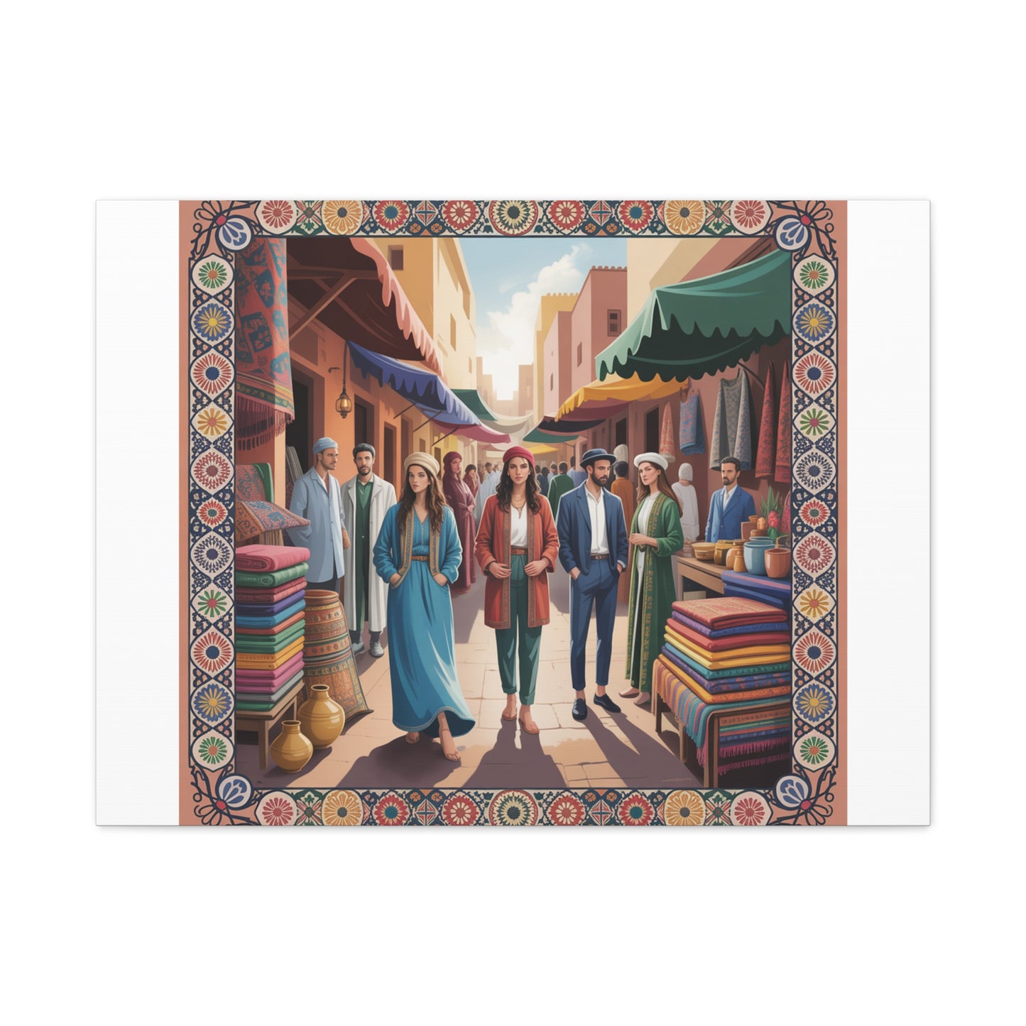 Colorful Market Scene Canvas Wall Art