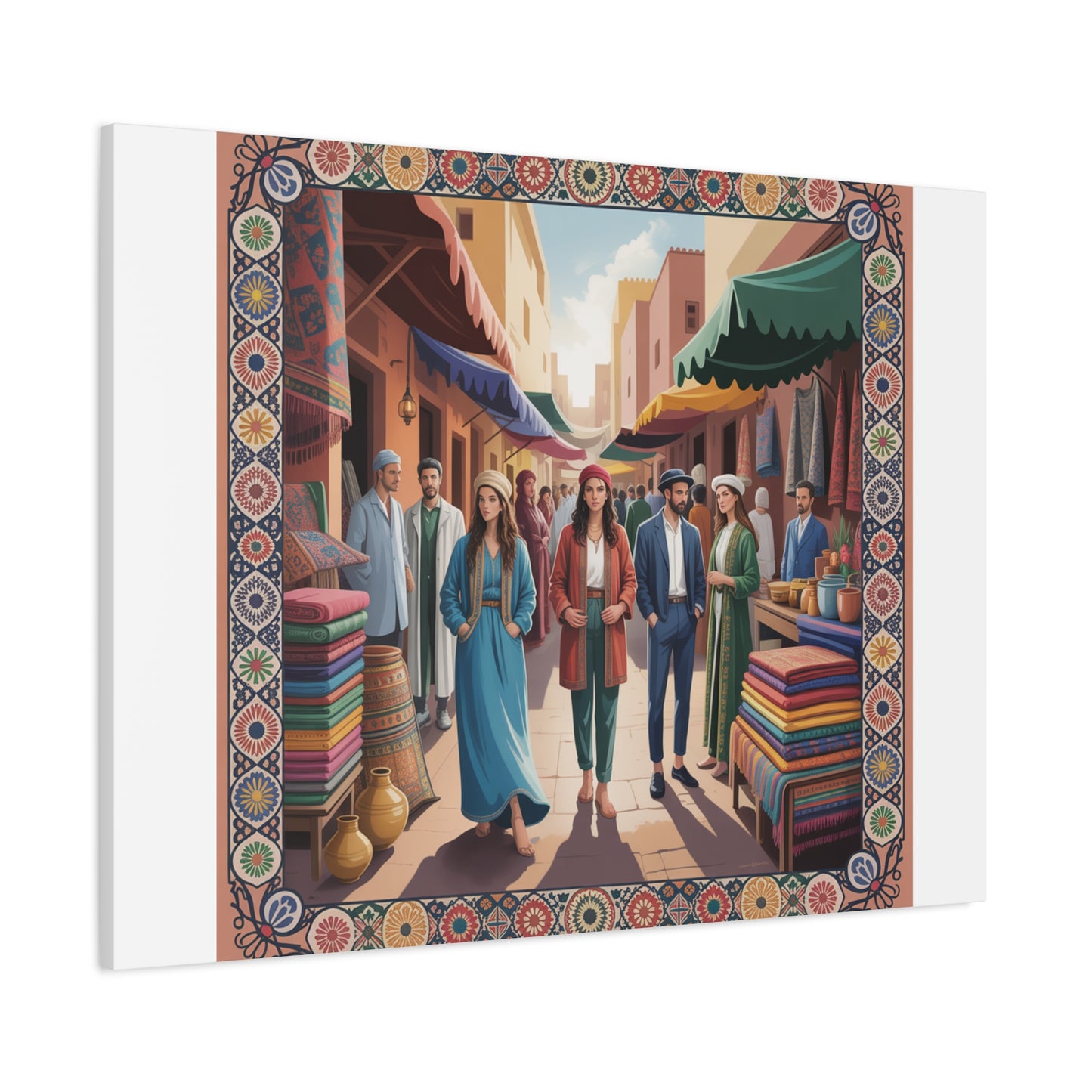 Colorful Market Scene Canvas Wall Art