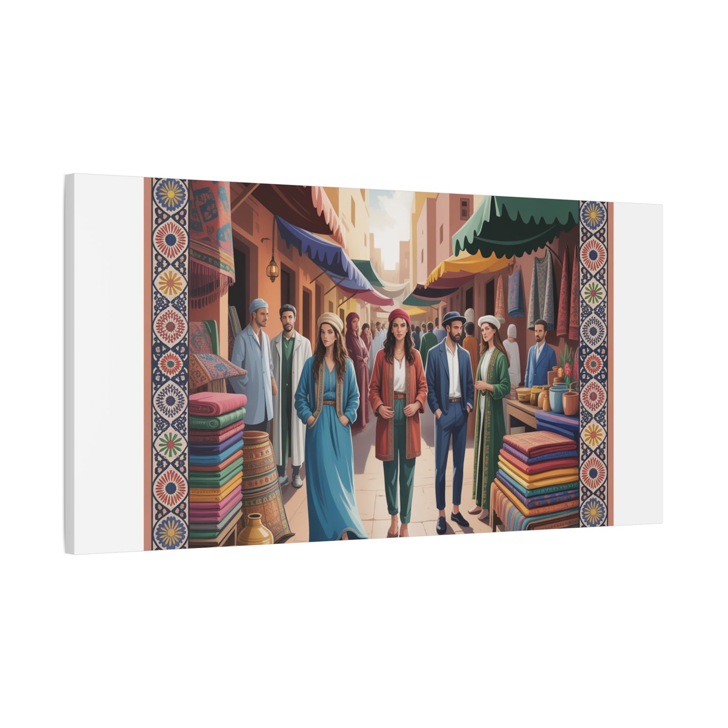 Colorful Market Scene Canvas Wall Art
