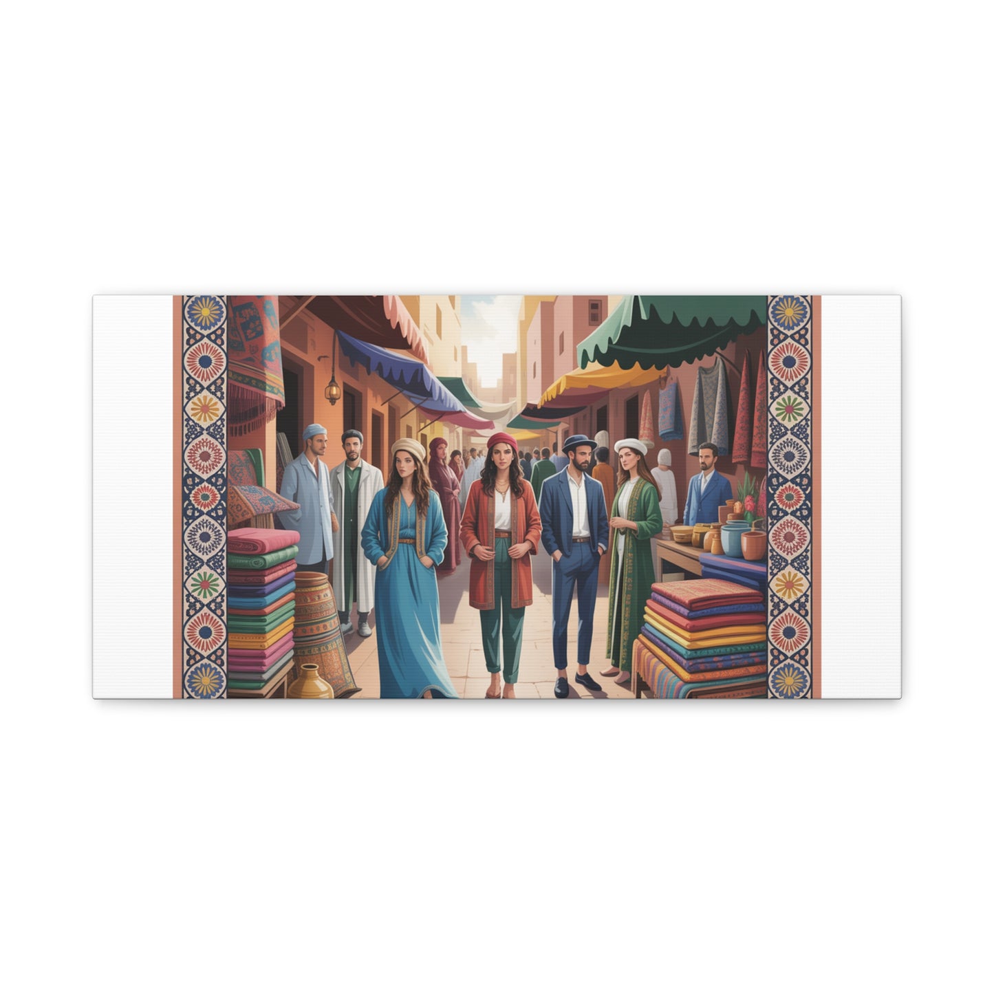 Colorful Market Scene Canvas Wall Art