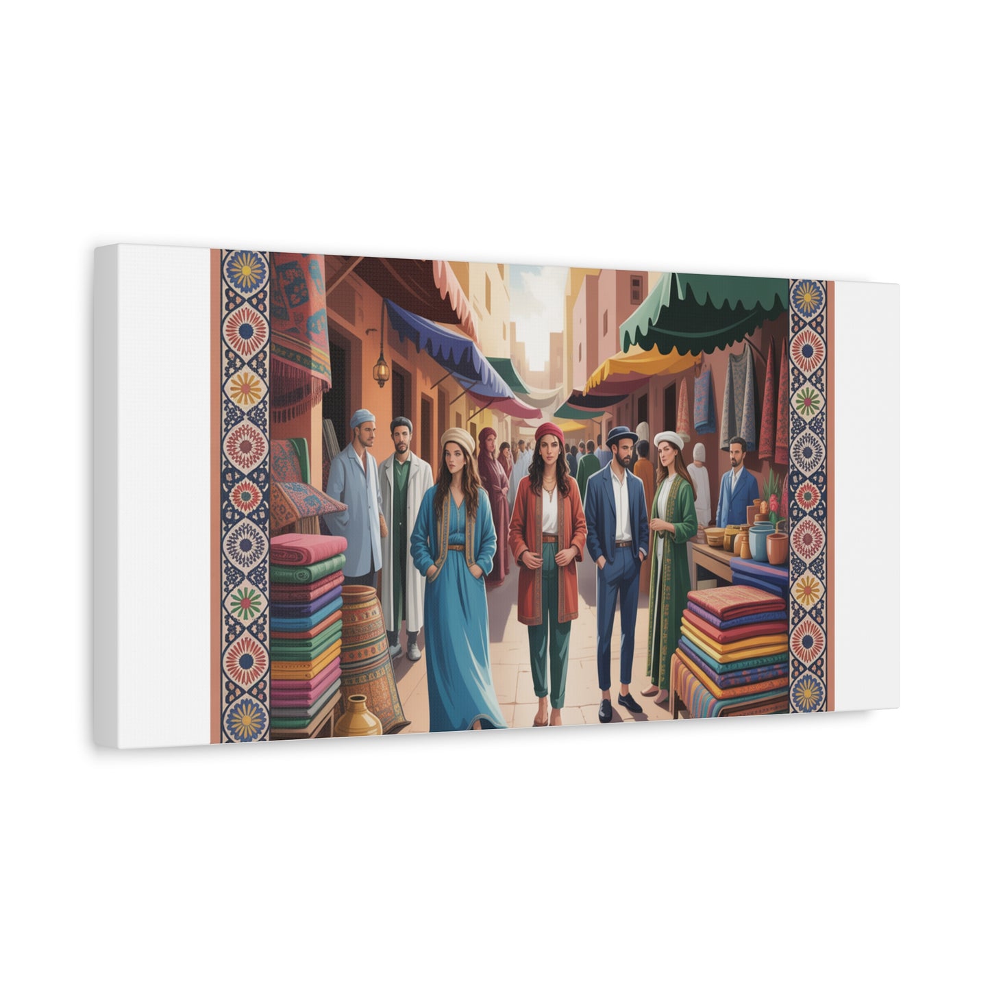 Colorful Market Scene Canvas Wall Art