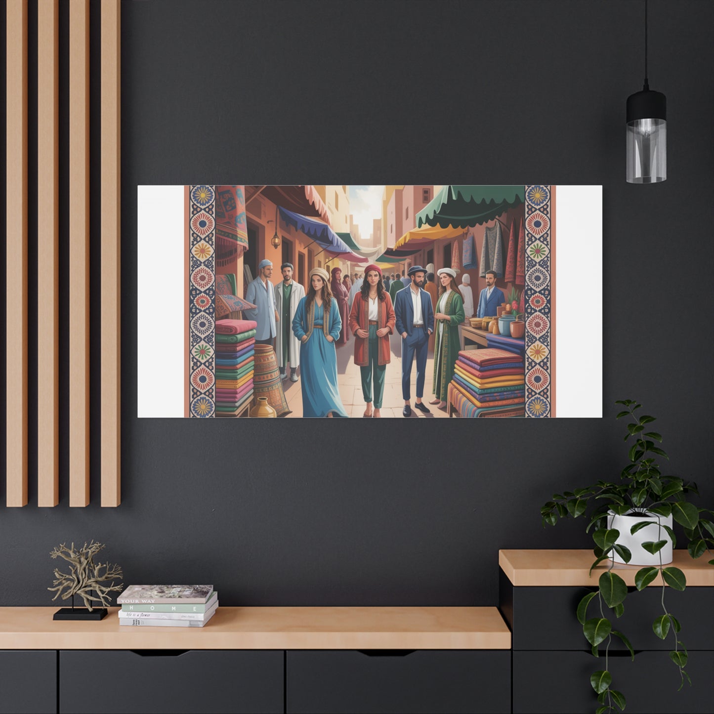 Colorful Market Scene Canvas Wall Art