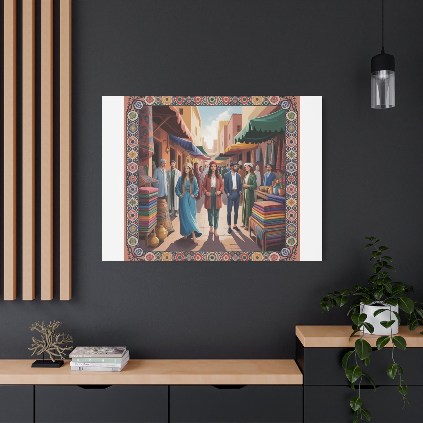 Colorful Market Scene Canvas Wall Art