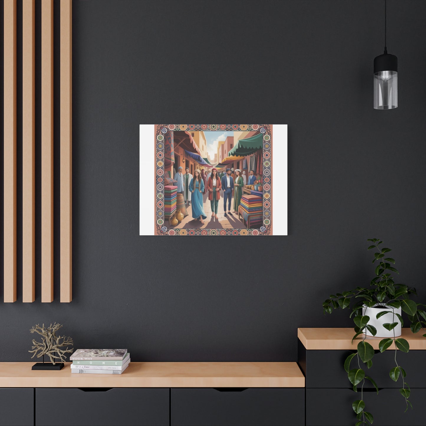 Colorful Market Scene Canvas Wall Art