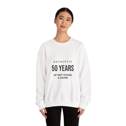 Crewneck Sweatshirt – "Authentic 50 Years of Not Giving a Damn" Retro Birthday Crew