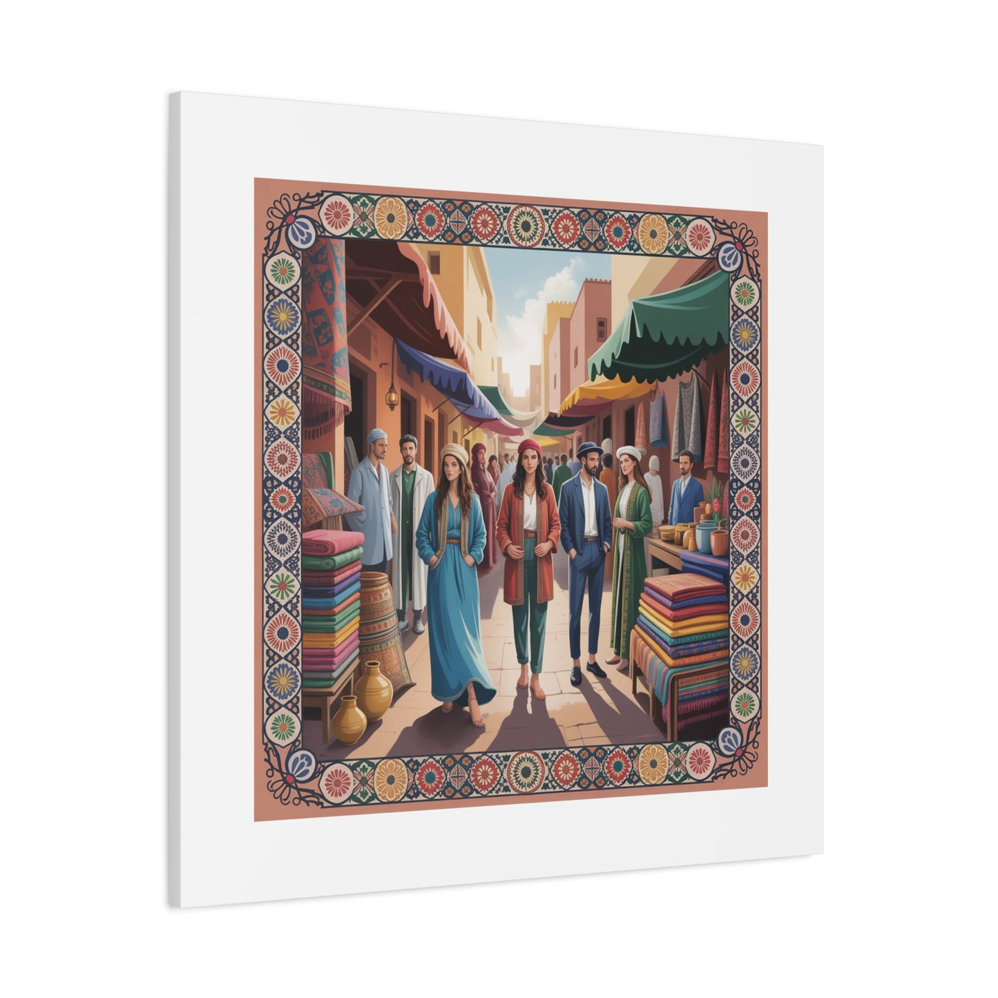Colorful Market Scene Canvas Wall Art