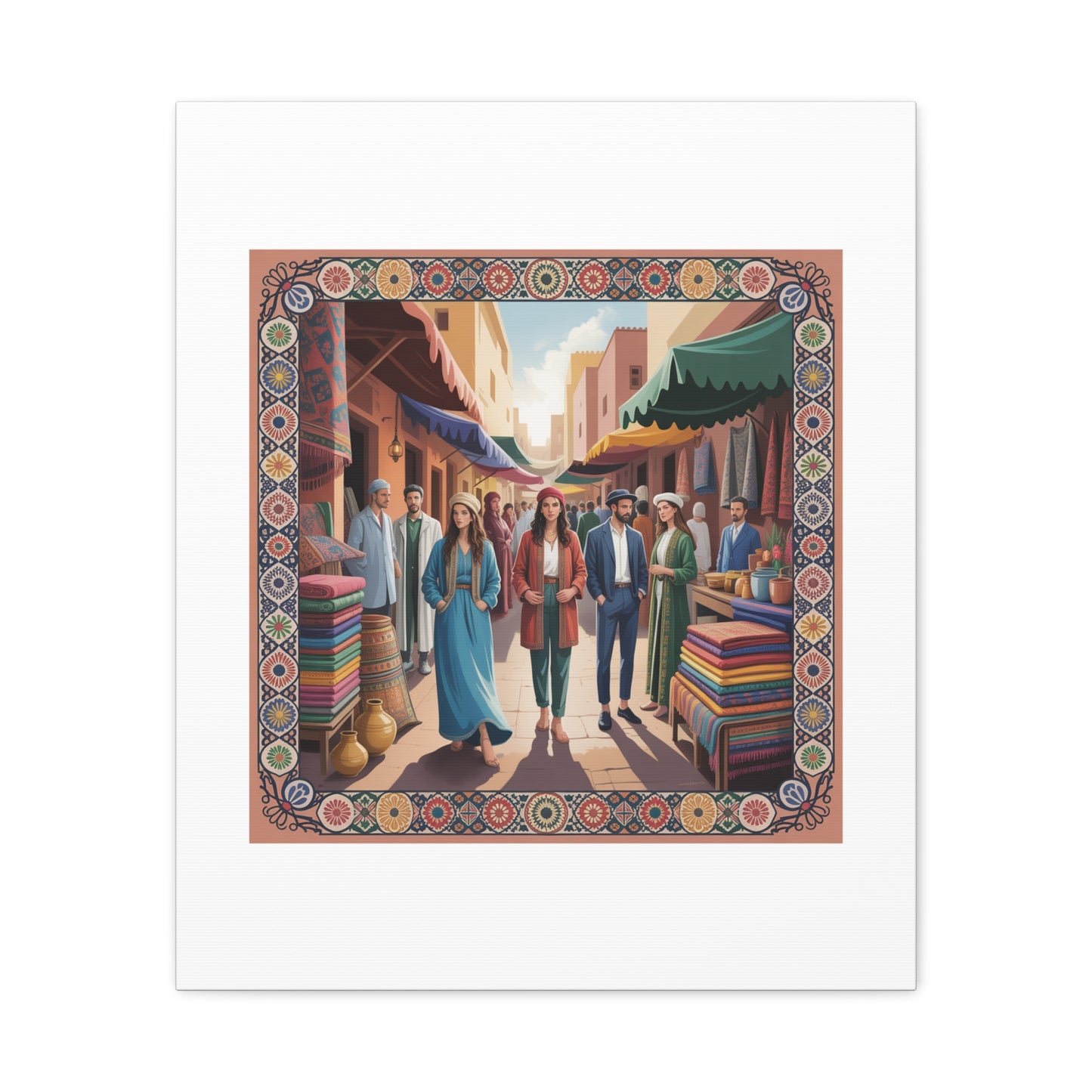 Colorful Market Scene Canvas Wall Art