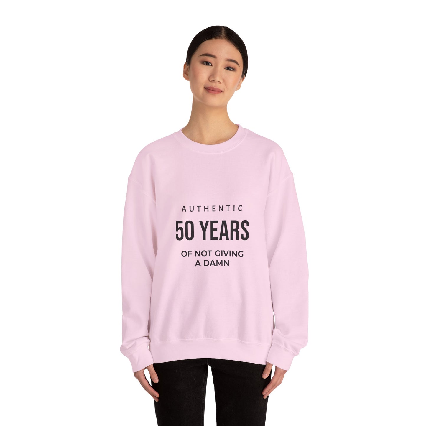 Crewneck Sweatshirt – "Authentic 50 Years of Not Giving a Damn" Retro Birthday Crew