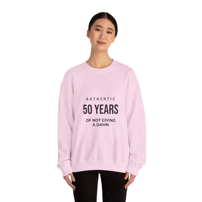 Crewneck Sweatshirt – "Authentic 50 Years of Not Giving a Damn" Retro Birthday Crew