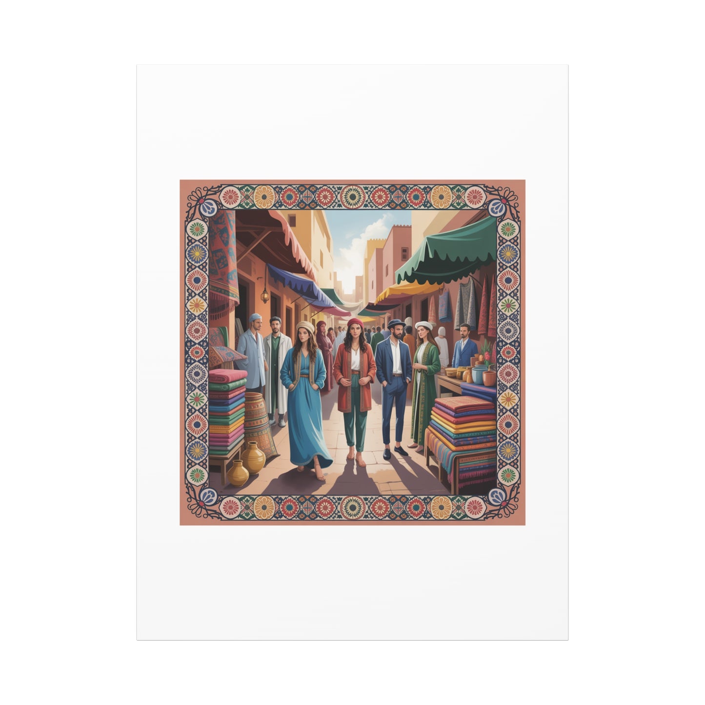 Colorful Market Scene Canvas Wall Art